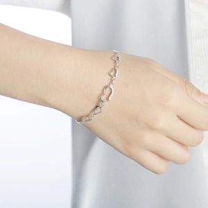 Romantic 100% 925 Silver Heart Link CZ Bracelet